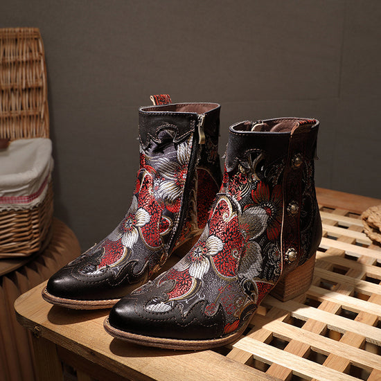 Johnature Court En Peluche Femmes Bottes Zip Patchwork Femmes Chaussures En Cuir  Broderie Tissu Main Cheville Plateforme Bottes