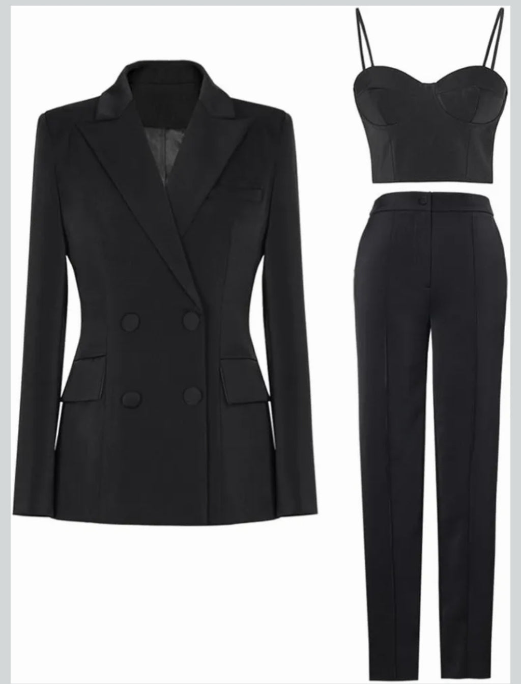 Ensemble Tailleur 3 pièces Femme -Blazer ,Crop Top &Pantalon