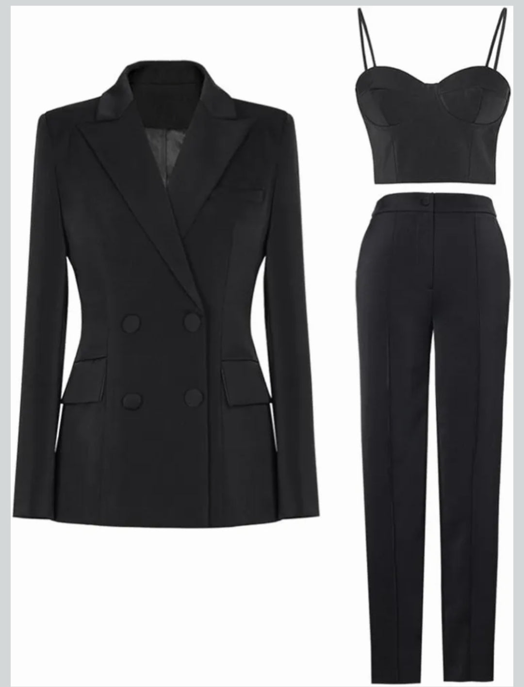 Ensemble Tailleur 3 pièces Femme -Blazer ,Crop Top &Pantalon