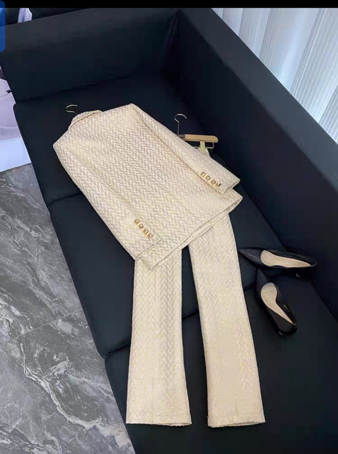 ENSEMBLE TAILLEUR  FEMME CHIC DORE 2 PIECE PANTALON & VESTE