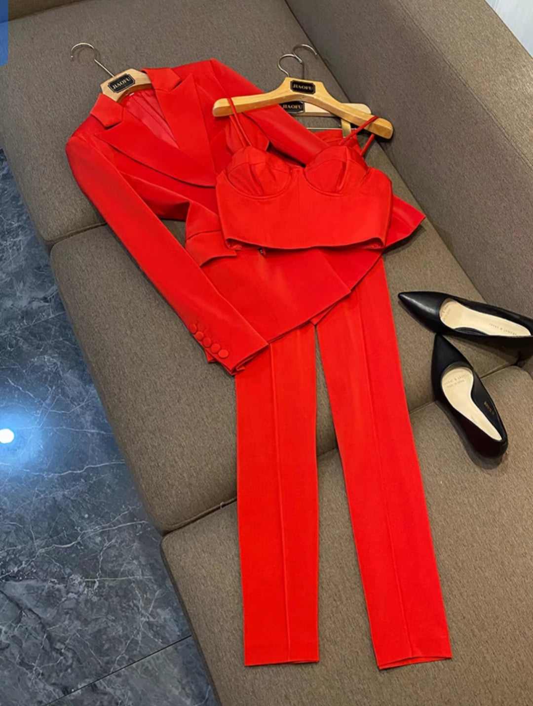 Ensemble Tailleur 3 pièces Femme -Blazer ,Crop Top &Pantalon