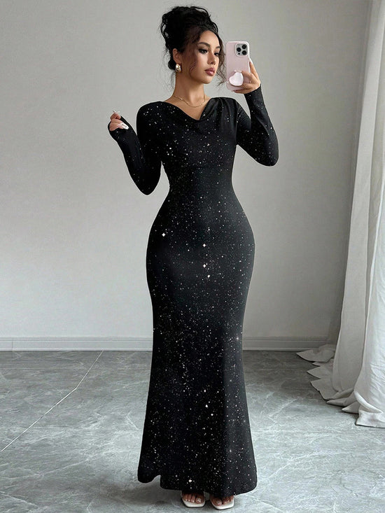 Robe noire longue paillettée
