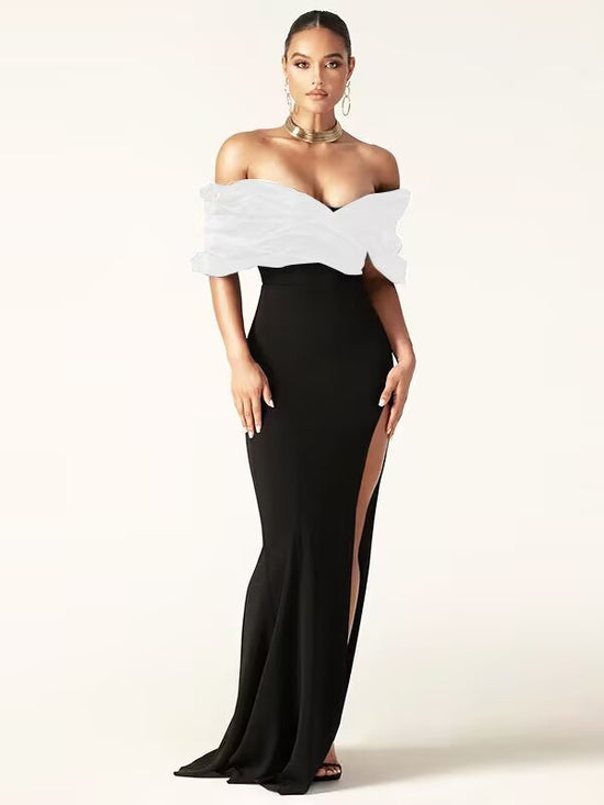Robe longue noire et blanche